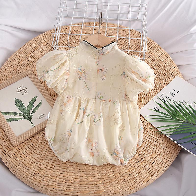 y584 - CNY Collections _ Golden Thread Embroidery Flowers Cheongsam Puff Sleeves Romper & Dress - Image 5