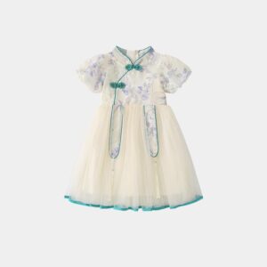 y596 - CNY Collections(Girls) _ Green & Pink Cheongsam Gauze Dress - 图片 2