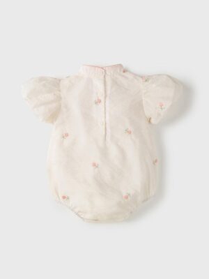 y693 - CNY Collections _ Mini Pink Flower Puff Sleeves Romper - 图片 2