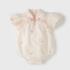 y693 - CNY Collections _ Mini Pink Flower Puff Sleeves Romper - Image 1