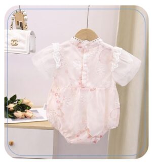 y566 - CNY Collections _ Chinese Style Beige & Pink Plum Blossom Romper - 图片 3