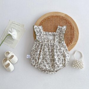 y491 – Flying Sleeves Ribbon Floral Romper - 图片 4