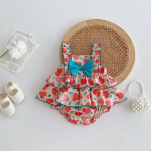 y472 - Love Printing Ribbon Romper - 图片 3