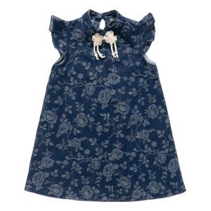 y604 - CNY Collections - Denim Flying Sleeves Cheongsam Dress - 图片 6