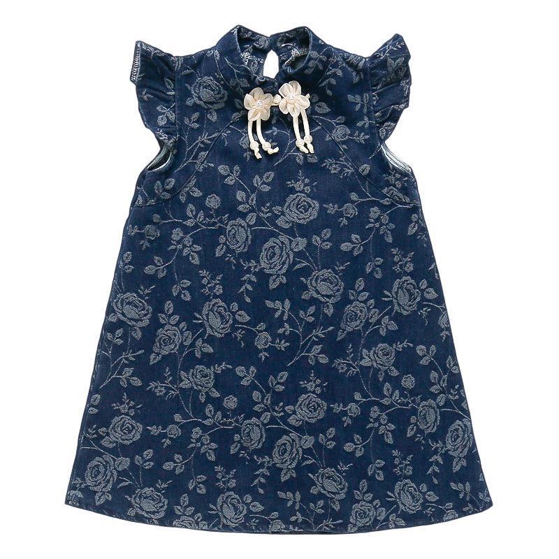 y604 - CNY Collections - Denim Flying Sleeves Cheongsam Dress - Image 6