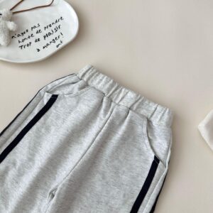y745 - Striped Lettering Navy Collar Long-Sleeved Top And Pants Set - 图片 15