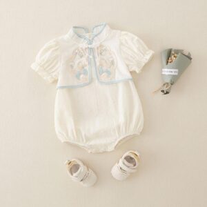 y573 - CNY Collections _ Chinese Style Peony Puff Sleeves Romper - 图片 2