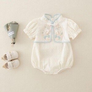 y573 - CNY Collections _ Chinese Style Peony Puff Sleeves Romper