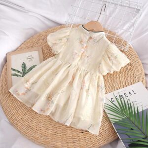y584 - CNY Collections _ Golden Thread Embroidery Flowers Cheongsam Puff Sleeves Romper & Dress - 图片 3