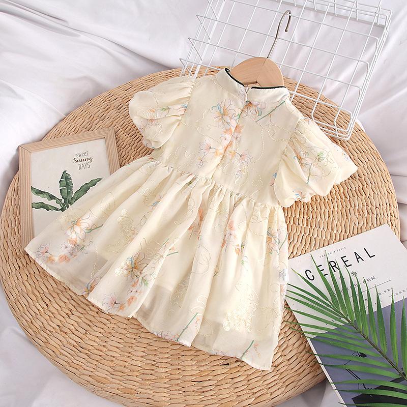 y584 - CNY Collections _ Golden Thread Embroidery Flowers Cheongsam Puff Sleeves Romper & Dress - Image 3