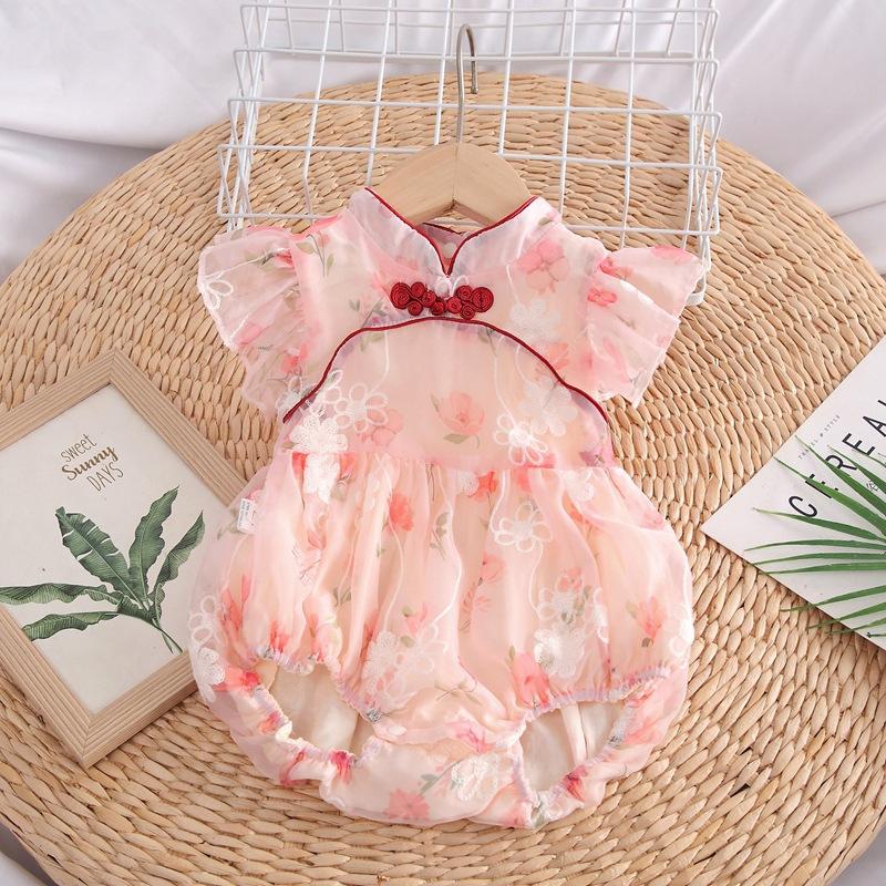 y536 - CNY Collections (Girls) _ Chinese Style Pink Flower Cheongsam Romper & Dress - 图片 5