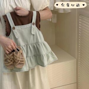 y718 - Korean Style Denim Suspender Skirt - 图片 4