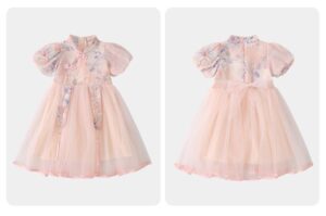 y596 - CNY Collections(Girls) _ Green & Pink Cheongsam Gauze Dress - 图片 5