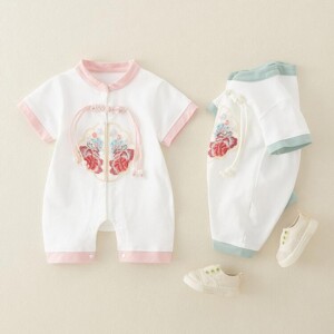 y577 - CNY Collections _ Short Sleeves Peony Embroidery Baby Jumper