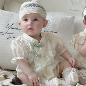 y594 - CNY Collections _ Chinese Style White Embroidery Baby Puff Sleeves Jumper - Image 5