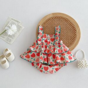 y472 - Love Printing Ribbon Romper - 图片 4