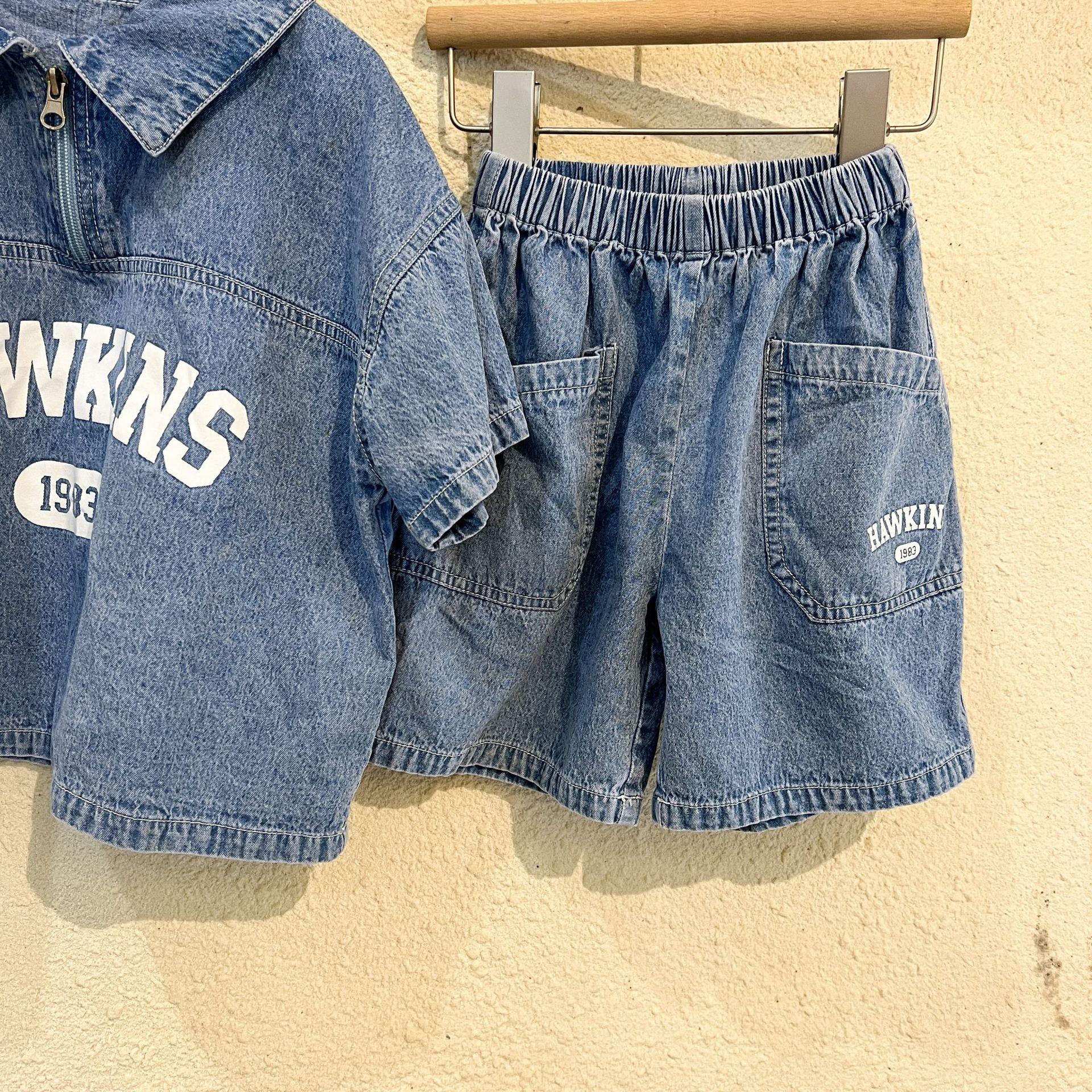 y593 - Casual Short-Sleeved Denim Suit - Image 5