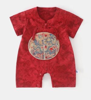 y551 - CNY Collections _ Chinese Style Red Style Dragon Embroidery Short Sleeves Jumper - 图片 1