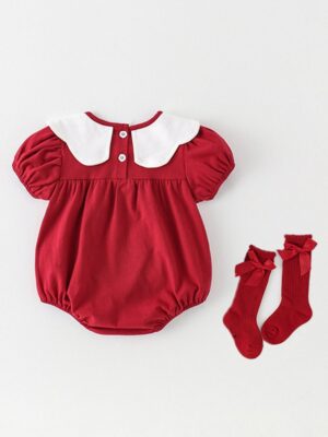 y751 - Rabbit & Cherry Short Sleeves Red Romper - 图片 3