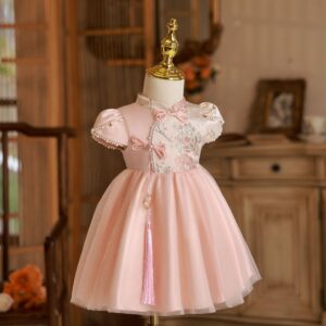 y757 - CNY Collections _ Chinese Style Pearl Sleeves Mesh Dress - Image 3