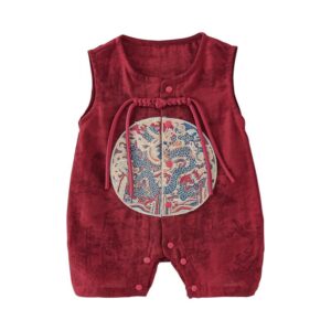 y755 - CNY Collections _ Chinese Style Sleeveless Dragon Red Romper - 图片 4