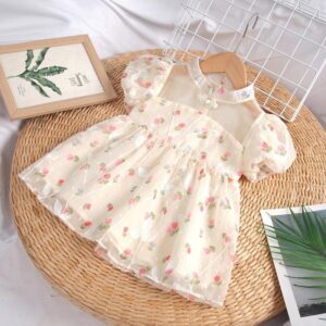 y753 - Tulip Cheongsam Gauze Puff Sleeves Romper & Dress - 图片 6