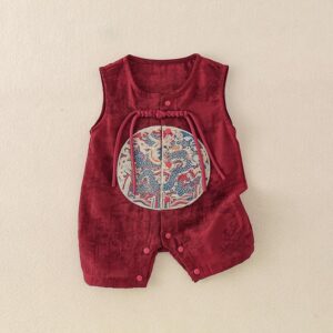 y755 - CNY Collections _ Chinese Style Sleeveless Dragon Red Romper - 图片 2