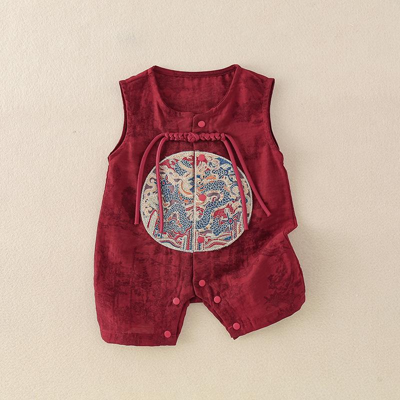 y755 - CNY Collections _ Chinese Style Sleeveless Dragon Red Romper - Image 2