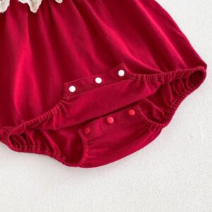 y752 - Sleeveless Lace Ribbon Red Romper - 图片 4