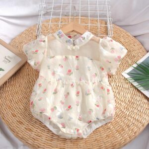 y753 - Tulip Cheongsam Gauze Puff Sleeves Romper & Dress - 图片 4