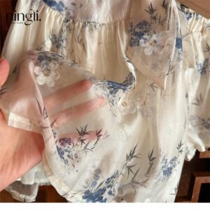 y758 - Summer Style Chinese Floral Halter Set - 图片 4