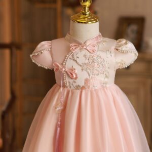 y757 - CNY Collections _ Chinese Style Pearl Sleeves Mesh Dress - Image 2
