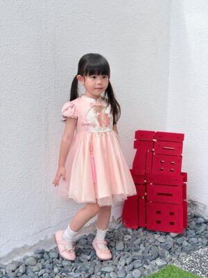 y757 - CNY Collections _ Chinese Style Pearl Sleeves Mesh Dress - Image 11
