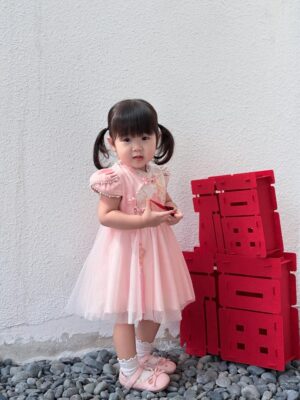 y757 - CNY Collections _ Chinese Style Pearl Sleeves Mesh Dress - Image 9