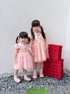 y757 - CNY Collections _ Chinese Style Pearl Sleeves Mesh Dress - Image 8