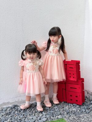 y757 - CNY Collections _ Chinese Style Pearl Sleeves Mesh Dress - Image 5