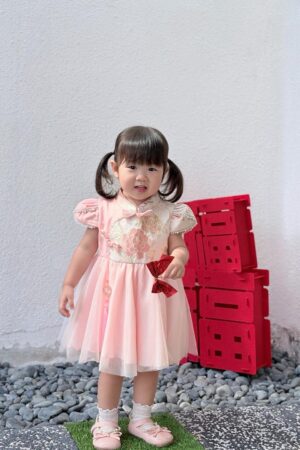 y757 - CNY Collections _ Chinese Style Pearl Sleeves Mesh Dress - Image 6