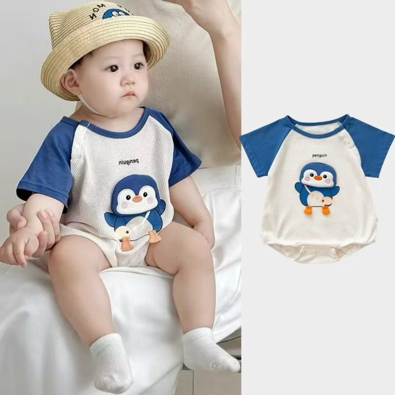 y768-Blue Penguin Romper - Image 1