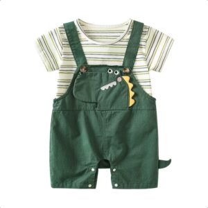 y772-Dark Green Dinosaur Stripe Pattern Jumper - 图片 2