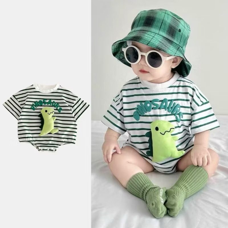 y773- 3D Dinosaur stripe Romper - Image 1