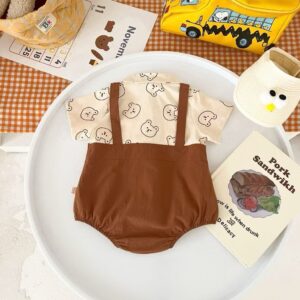 y775-Cute Brown Bear Short Sleeved Romper - 图片 3