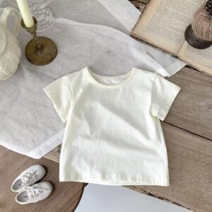 y790- INS Summer Kid Cream Colour T- Shirt - 图片 3