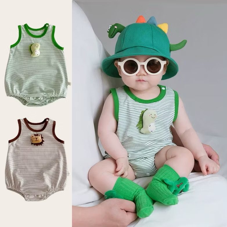 y791 - 3D Lion Doll Striped Romper - Image 1