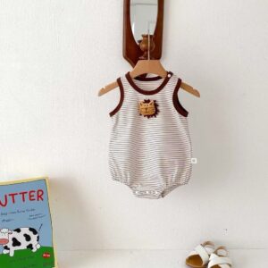 y791 - 3D Lion Doll Striped Romper - 图片 3