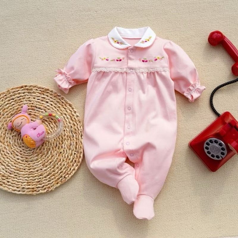 y809 - Pink Flower Baby Romper - Image 1