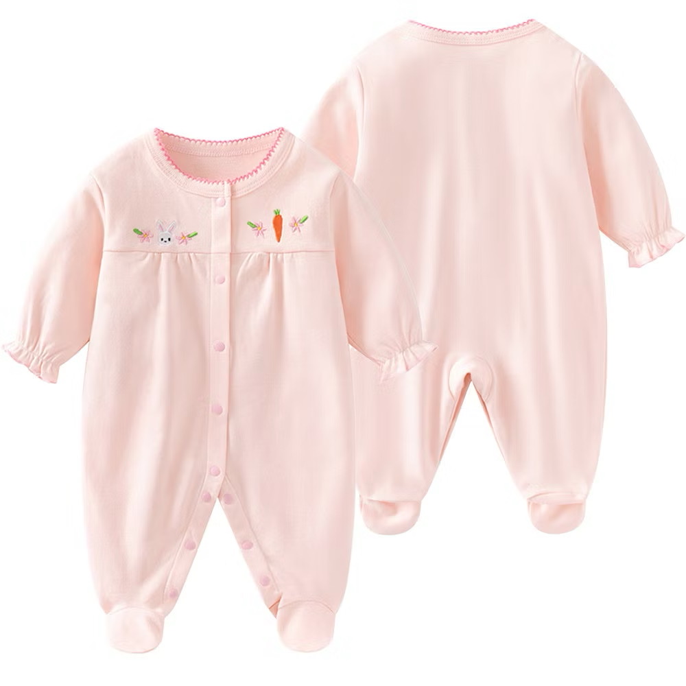 y800 - Pink Embroidered Bunny Baby Jumpsuit - Image 1