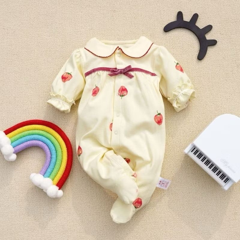 y796 - Custard Strawberry Baby Jumpsuit - 图片 1