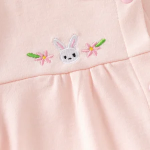y800 - Pink Embroidered Bunny Baby Jumpsuit - 图片 2