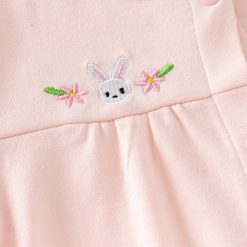 y800 - Pink Embroidered Bunny Baby Jumpsuit - Image 2