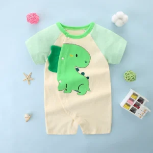 y804 - Green Dinosaur Short Sleeves Jumpsuit - Image 2